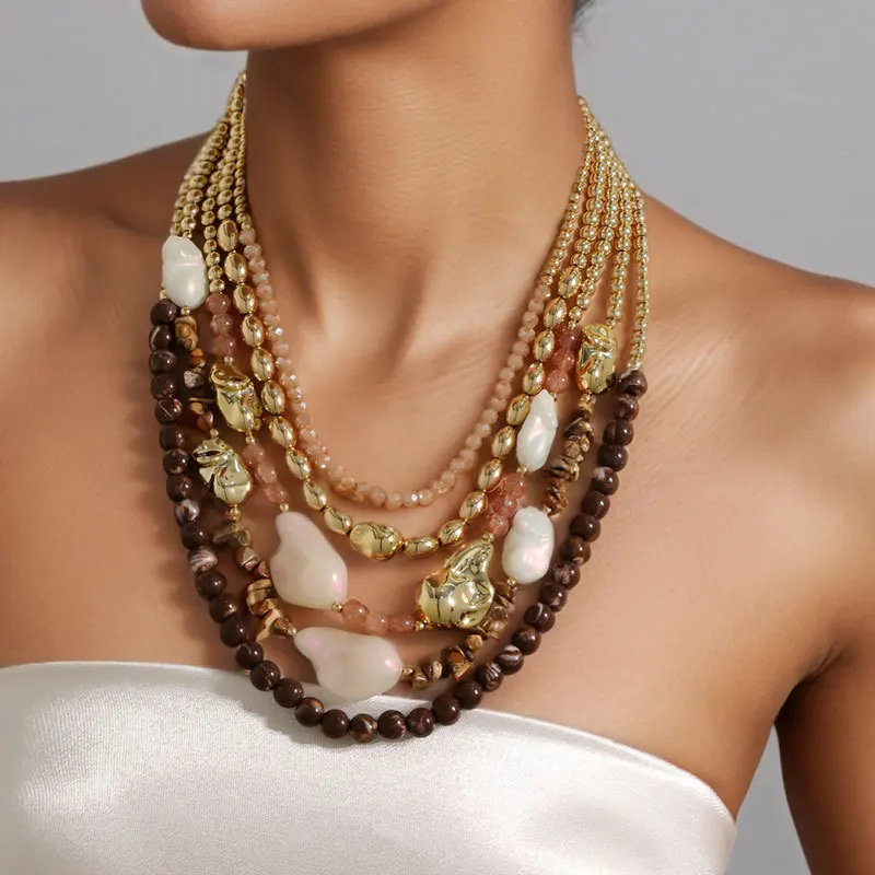 

1Pc Exquisite Multi-layered Beaded Faux Pearl Necklace,Bohemian Gradient Fashion Women's Clavicle Chain,Party Christmas Gift