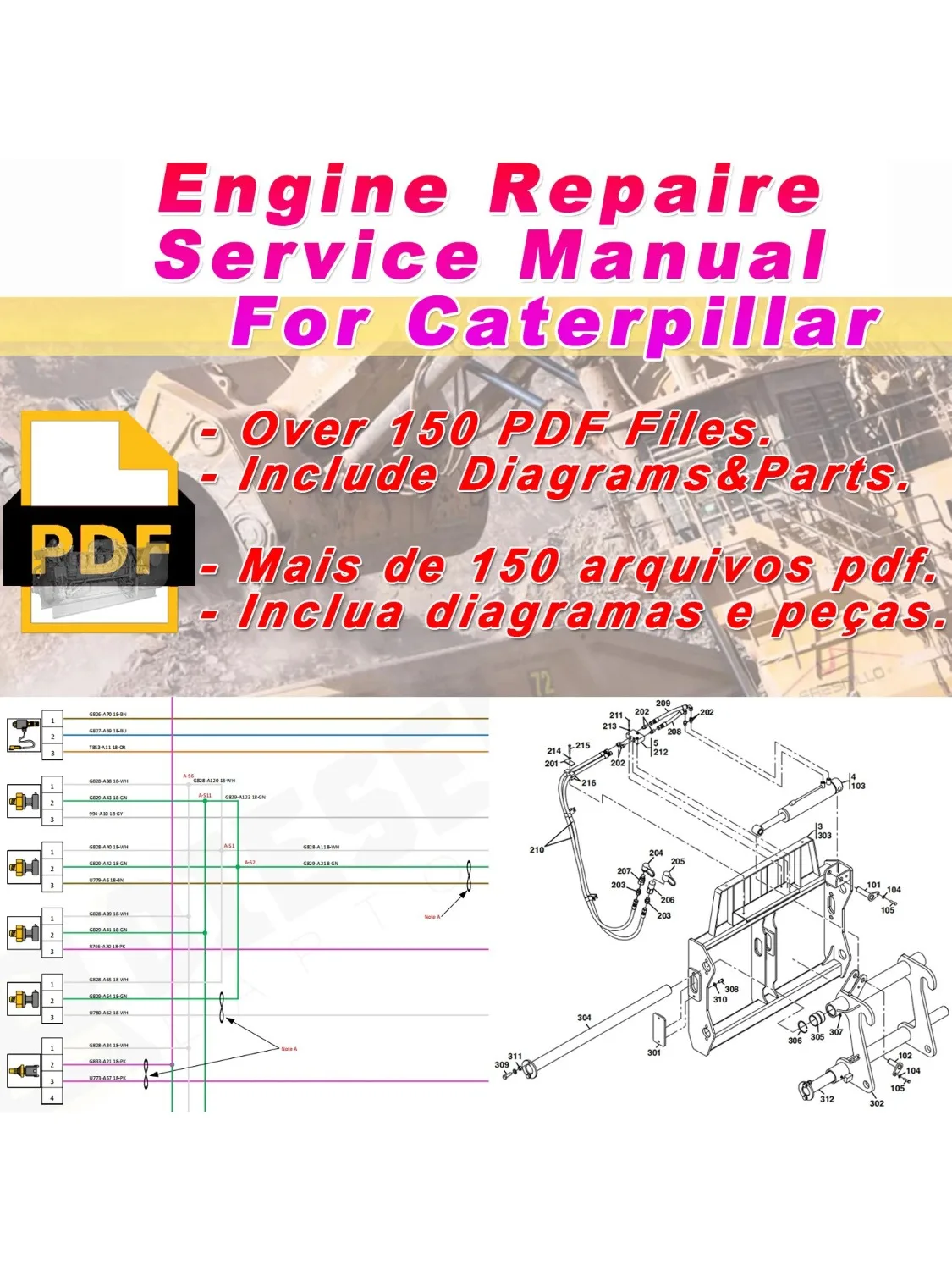 Manuel de Service de réparation de moteur, plus de 150 fichiers PDF pour les Diagrammes de pièces de moteur Caterpillar pour camion-pelle à moteur Diesel à gaz
