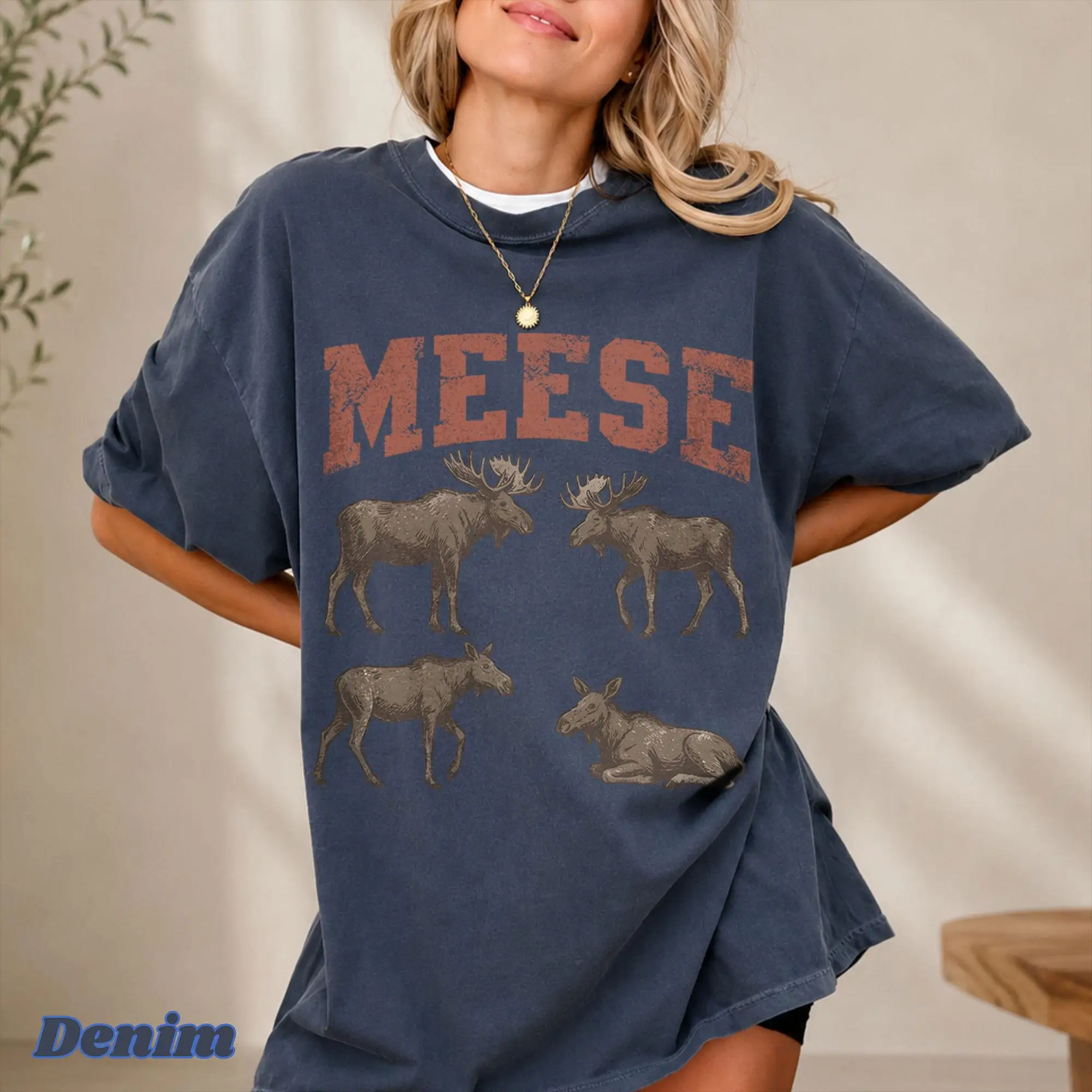 Meese Varsity T-Shirt, Funny Moose Lover Cotton Tee, Vintage Wildlife Nature Shirt