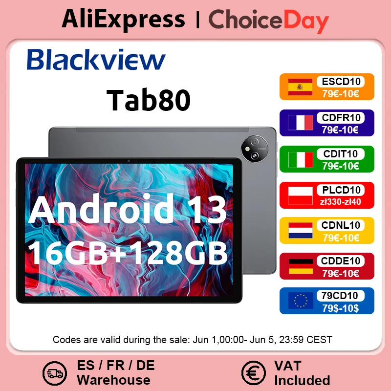 Black view Tab 80 Android 13 Tablet 8GB 128GB 10,1 Zoll HD-Display T606 Octa Core 7680mAh 2,4g/5g
