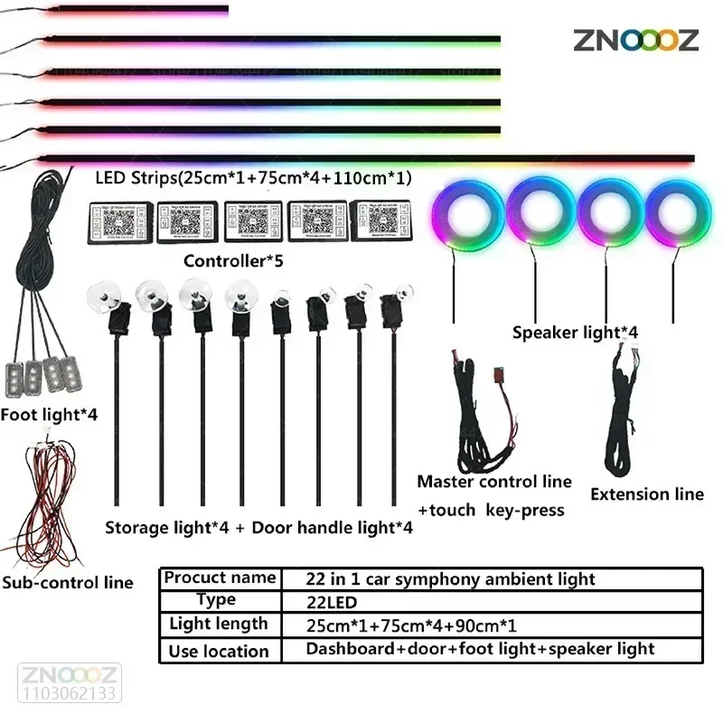 For Audi Q2 GA 22in1 RGB Car Interior Acrylic Car Ambient Lights RGB Hidden Acrylic Strip Decoration Atmosphere Accessories