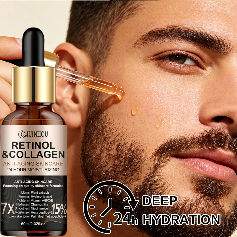 JUINHOU Men Facial Serum Retinol & Collagen Revitalize Skin Reduce Fine Lines Firm Skin Moisturizing Daily Facial Care For Men