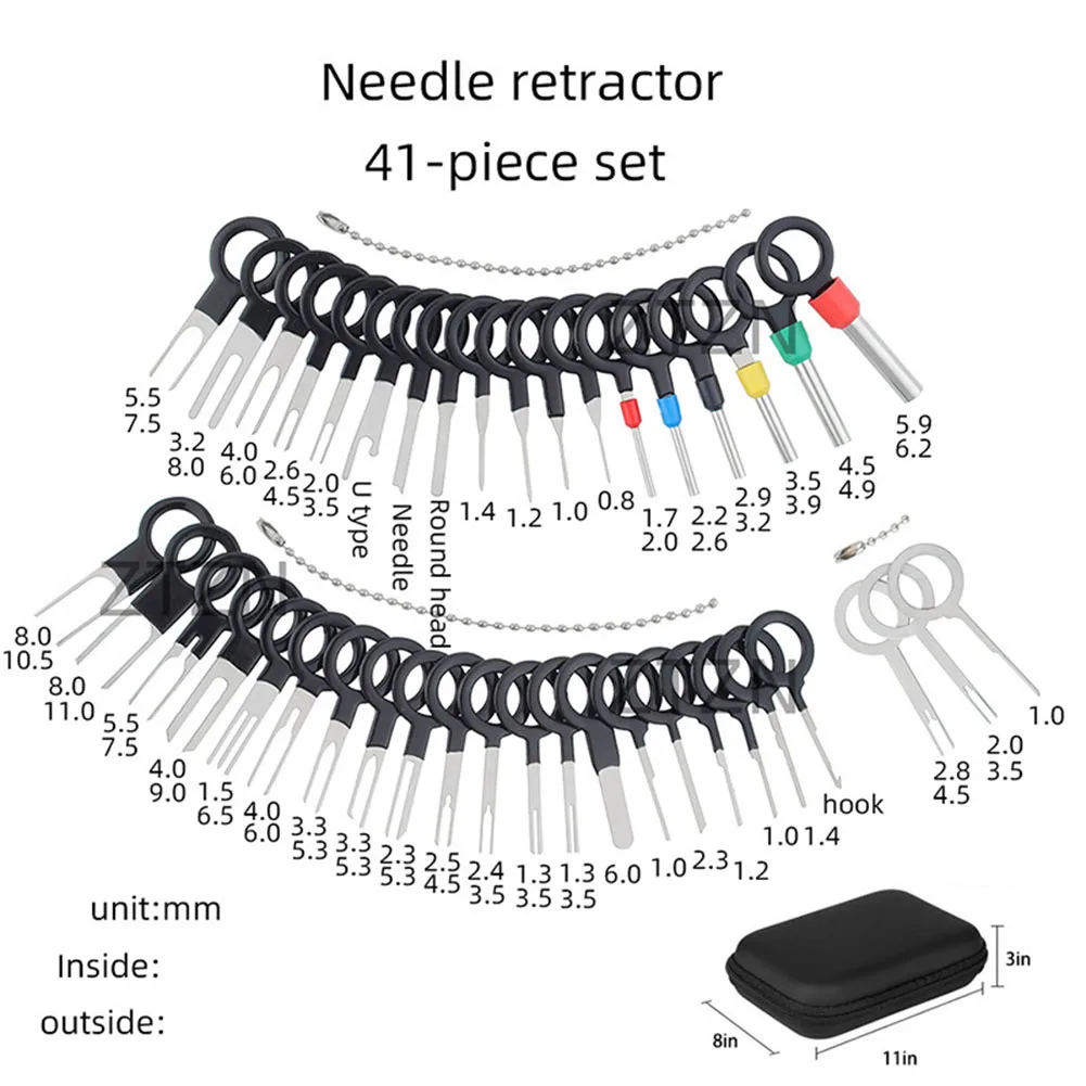 Kit de herramientas de extracción de pines de conector de cable automotriz, 41 Uds., con mecanismo de empuje y manijas de junta tórica para una extracción segura de terminales