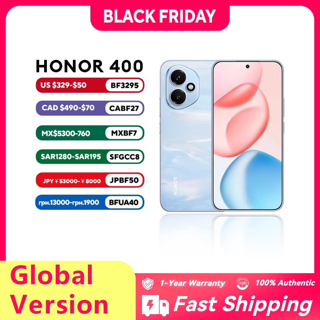 الإصدار العالمي Honor 400 DNY-NX9 Snapdragon 7 Gen 3 6.55 "2736×1264 AMOLED 200MP 6000mAh 80W شحن سريع NFC