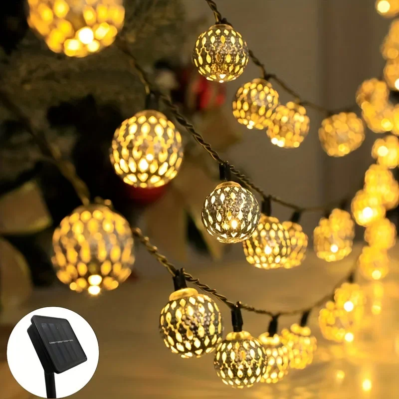 Solar String Light Moroccan Gold Balls Lights Leds Outdoor Waterproof Garden Decoration Solar Christmas String Light Decoration