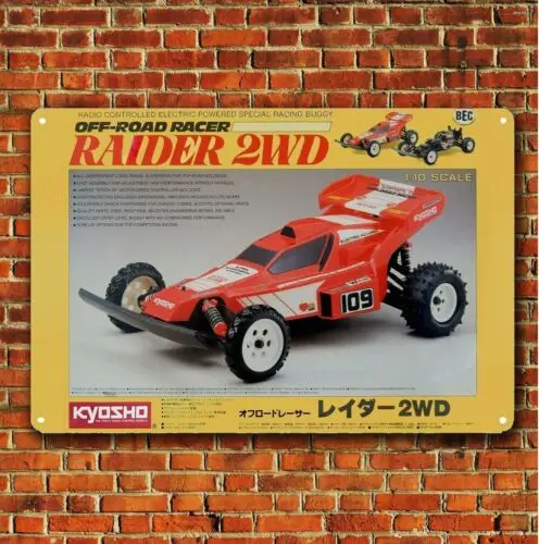 Metal Poster Vintage Rc Car Wall Deco Tin Sign Plaque Kyosho Raider Boxart