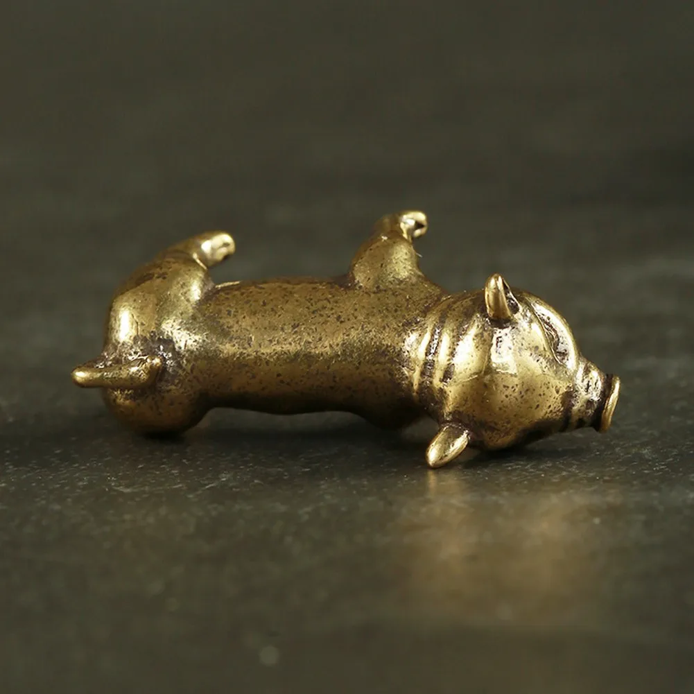 Pure Brass Small Bronze Pig Figurines Chinese Zodiacs Pig Ornaments Metal Pendants Ornament Office Desktop Decoration Home Decor