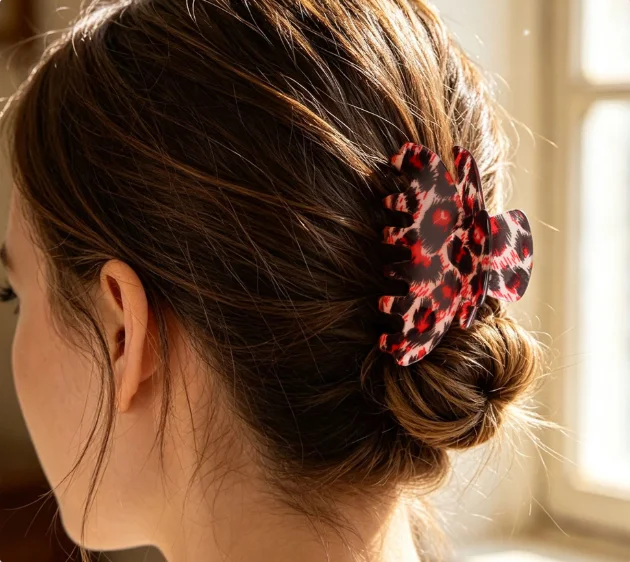 PVC Hair Claw Clips Leopard Print 6 Colors Vintage Animal Pattern Hair Accessories for Women