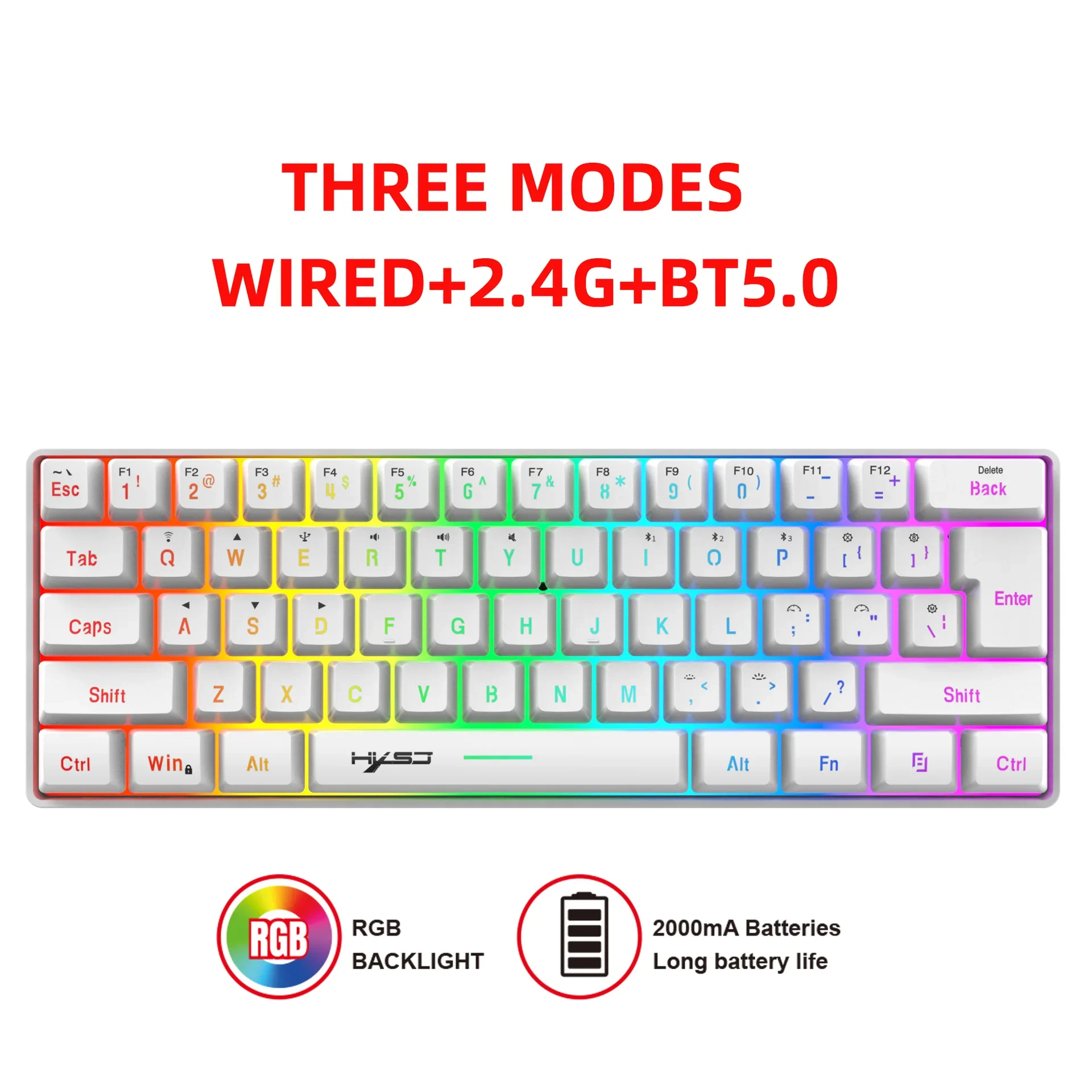 L500, teclado de película compacta de tres modos (2,4G/bluetooth/con cable), capacidad de batería de 2000mAh, retroiluminación RGB, compatible con juegos, oficina
