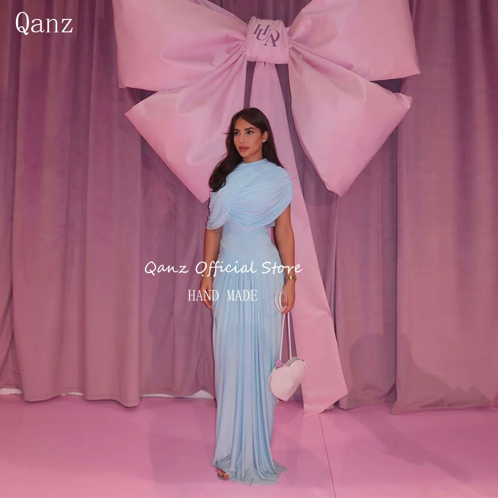 

Qanz Sky Blue Arab Evening Dresses Chiffon Women Party Prom Dresses O Neck Long Vestidos De Fiesta Elegantes 2025 Customized