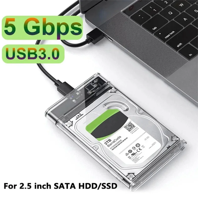 노트북 PC용 외장 HDD 케이스, 투명 하드 디스크 케이스, 하드 드라이브 인클로저, SATA HDD SSD 스토리지 케이스, USB3.0, 5Gbps, 2.5 인치