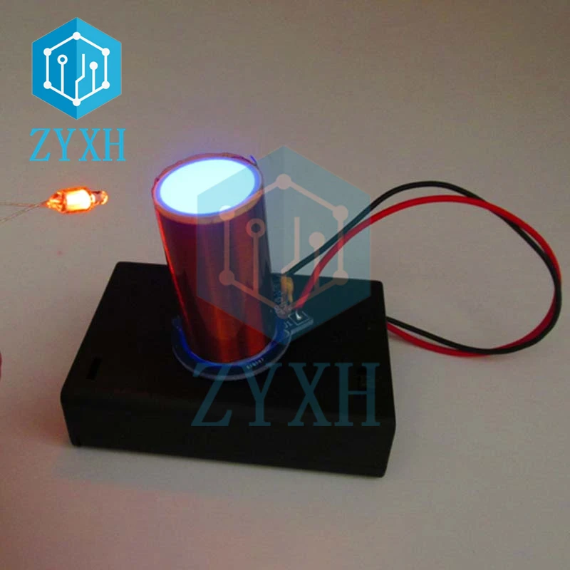 Mini bobina Tesla DIY, Kit electrónico DC 4,5 V, sin arco, iluminación espacial con caja de batería AA, alimentación para experimentos de estudiantes