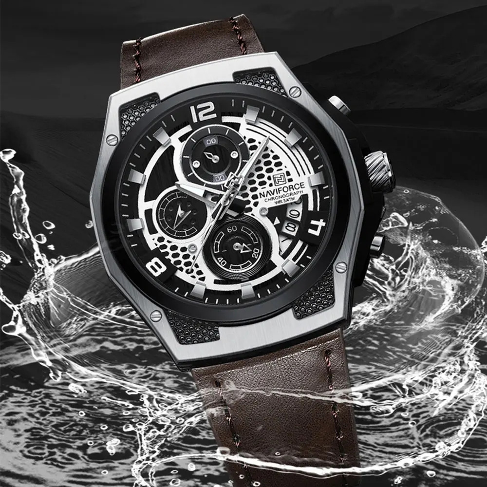 NAVIFORCE Men Watch Fashion Military Sports Style Men\'s Wristwatch Waterproof Luminous Leather Calendar Quartz Man 2024 Watches