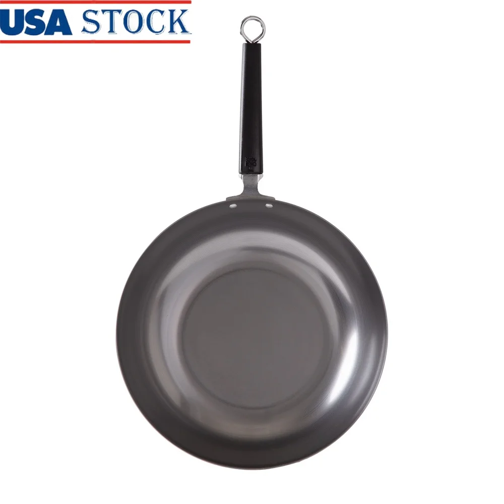 

Professional Carbon Steel Stir Fry Pan 12in Heavy Duty Wok Oven Safe Phenolic Handle Lightweight Quick Heating No Hot Spots