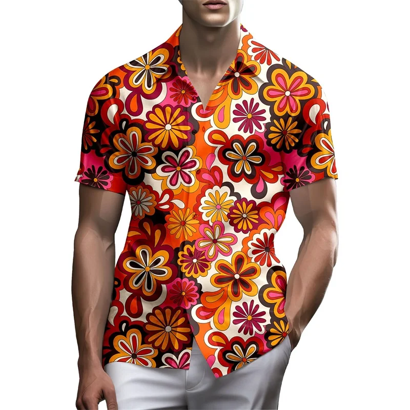 Camisa havaiana de néon masculina, 3D Print, Flor, Casual, Camisa de praia de botões grandes, Roupas da moda, Aloho Design