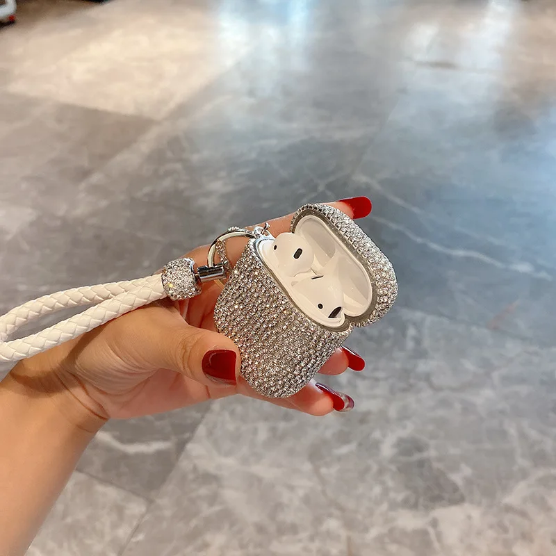 بلينغ بريق الماس مضفر المعصم حبل غطاء واقٍ مزخرف لهاتف آيفون لابل Airpods 1 2 3 4 Pro 2 شحن لاسلكي سماعة رأس بخاصية البلوتوث غطاء