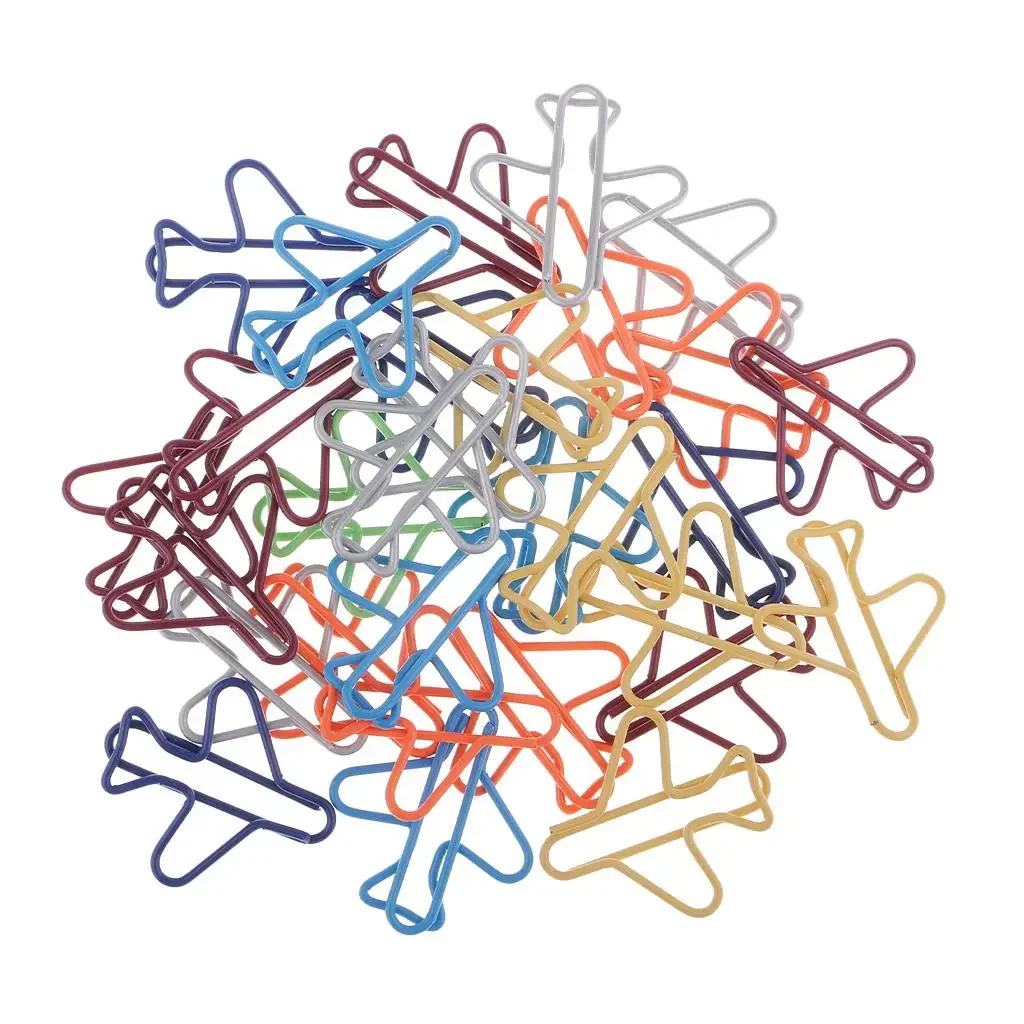 50pcs 여러 가지 빛깔의 모듬 된 비행기 금속 종이 클립 클램프 북마크 Office 편지지 공예 용품 학교 사무용품