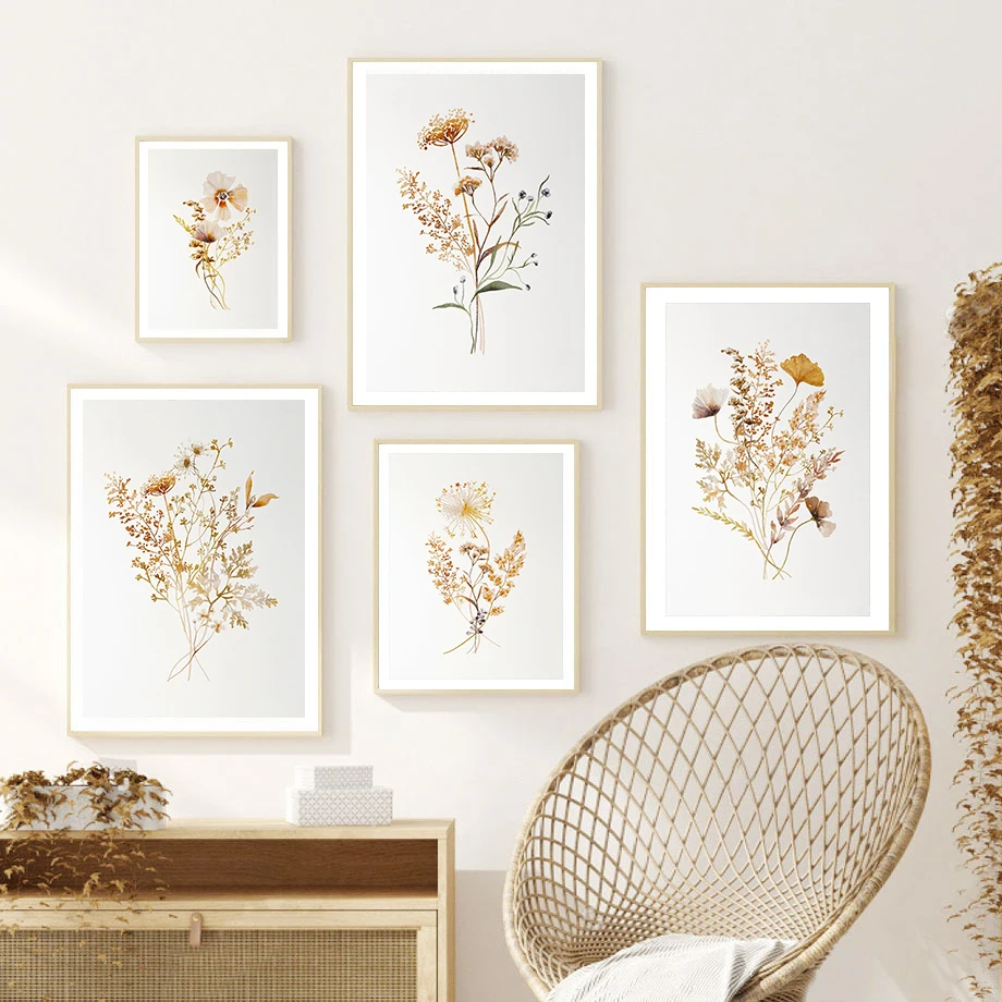 Ramo de flores silvestres, impressão botânica em aquarela, arte floral boêmia, arte de parede, pintura em tela, pôster nórdico