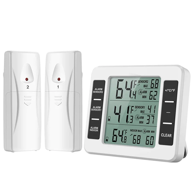 Wireless Refrigerator Thermometer Digital Freezer Thermometer Temperature Monitor with 2 Sensors for Indoor Outdoor LPY