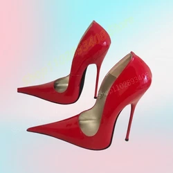 Red Super Pointed Toe Shallow Pumps Patent Leather Stiletto High Heel High Quality Fashion Women Shoes 2024 Sexy Para Mujere