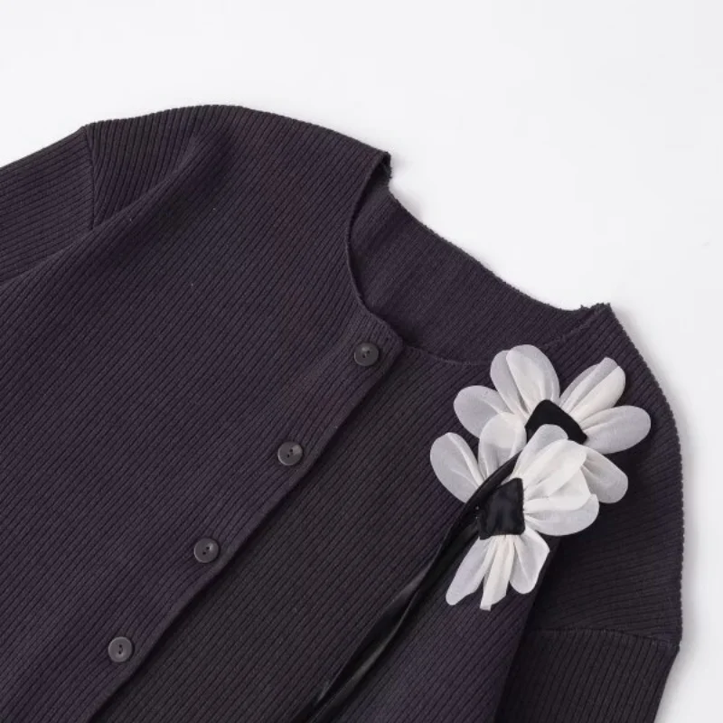 أنيقة الصلبة سترة مشغولة من الصوف زهرة سترة زر الموضة طويلة الأكمام س الرقبة الشتاء الشارع الشهير مكتب سيدة قمم معطف