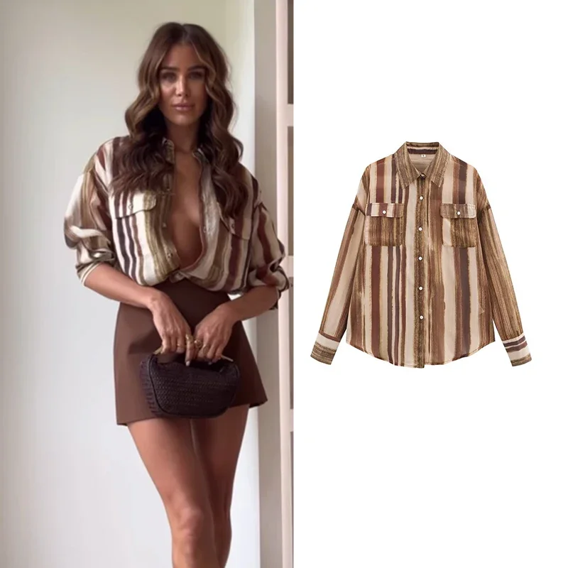 

Полосатые рубашки, весенние женские новые шикарные свободные элегантные пригородные блузки в стиле ретро, уличная мода, молодежная праздничная рубашка с джокером, топы