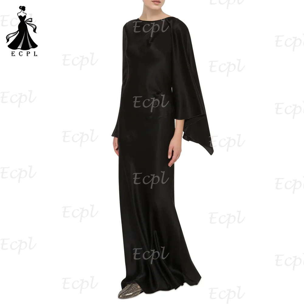 

Elegant Black Satin Evening Dresses with Long Sleeves Formal Party Gowns for Women Scoop Neck Mermaid Customized robes de soirée