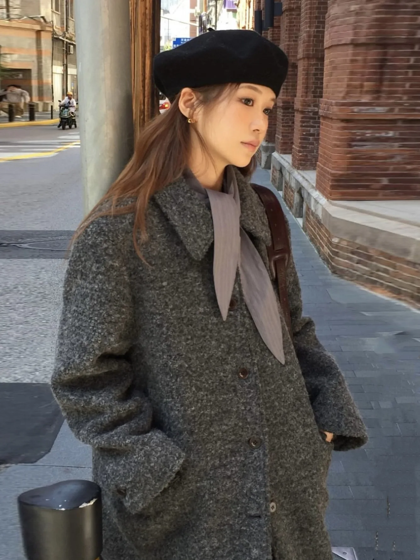 

Ele Ретро шерстяное пальто женское с воротником на одной пуговице осень-зима модная верхняя одежда модный женский трикотаж