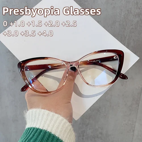 Gafas de presbicia tipo ojo de gato minimalistas con montura pequeña, gafas Retro de alta gama con montura de Color degradado, gafas antiluz azul