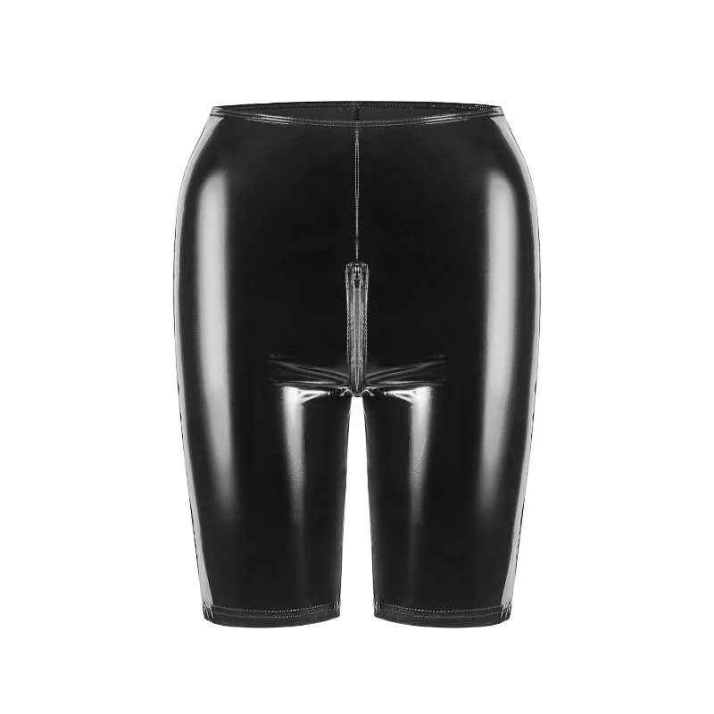 Exotic Women Faux Leather PVC Pants Fetish Zipper Crotchless Latex Hotpants Bondage Pants Wetlook Latex Leggings Shorts Lingerie