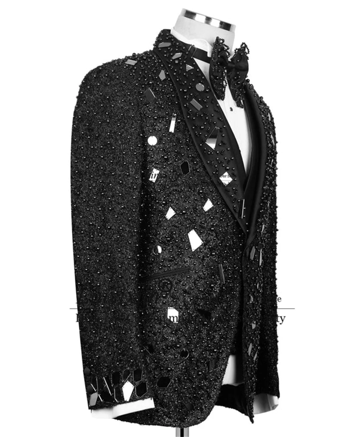 Glitter Beaded Ornament Tuxedos Men Suits Customized Slim Dinner trajes para hombre 3 Piece Sets Wedding Groom Male Prom Blazer