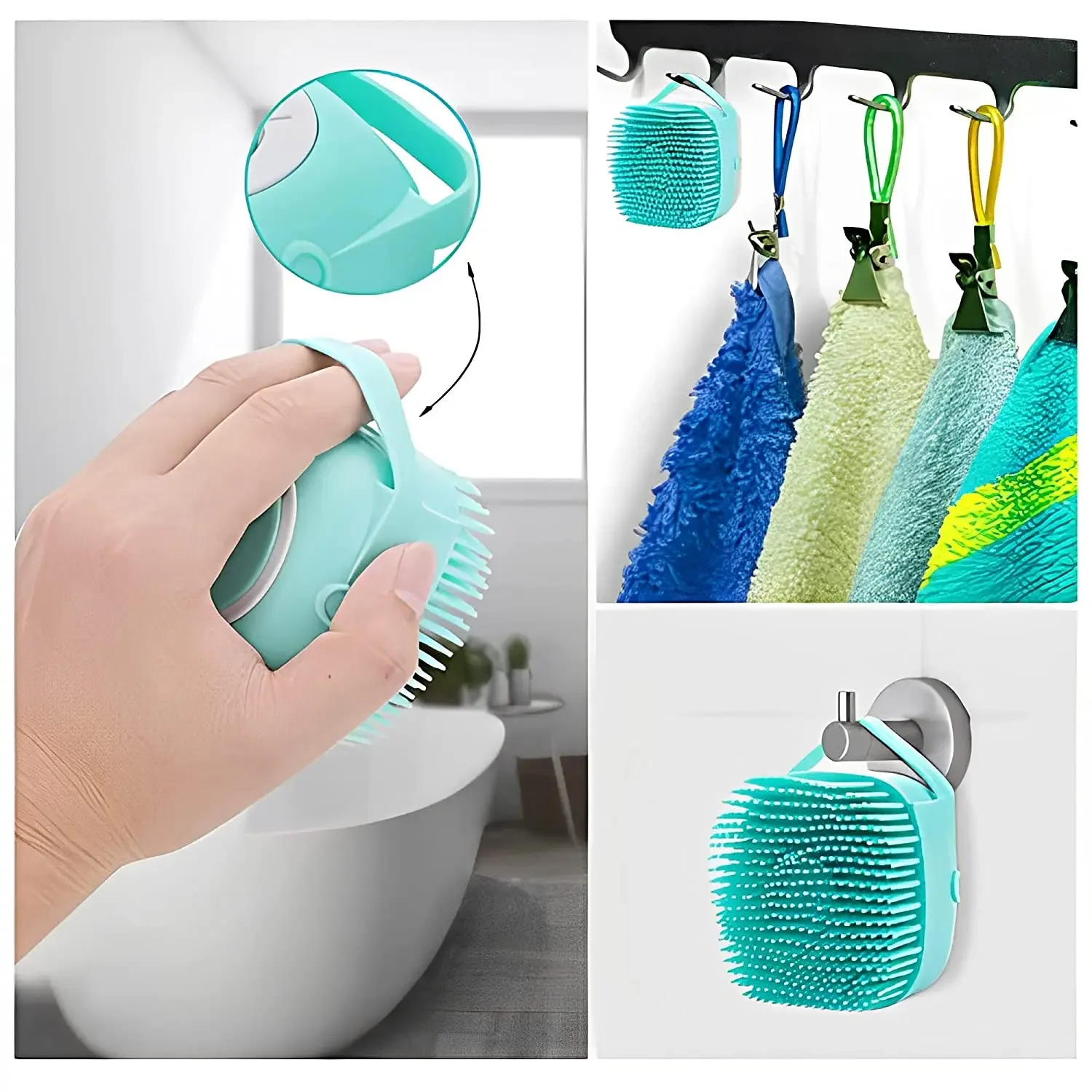 Pet Grooming Bath Massage Brush with Soap and Shampoo Dispenser Soft Silicone Bristle for Long Short Haired Dogs Cats Shower