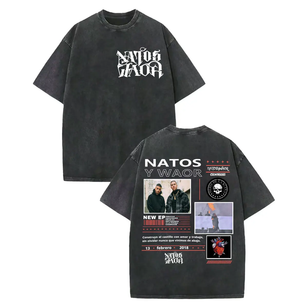 

Rap Duo Natos Y Waor Album Graphic T Shirts Fashion Hip Hop Vintage Washed T-shirts Men Women Casual Loose Short Sleeve T-shirt