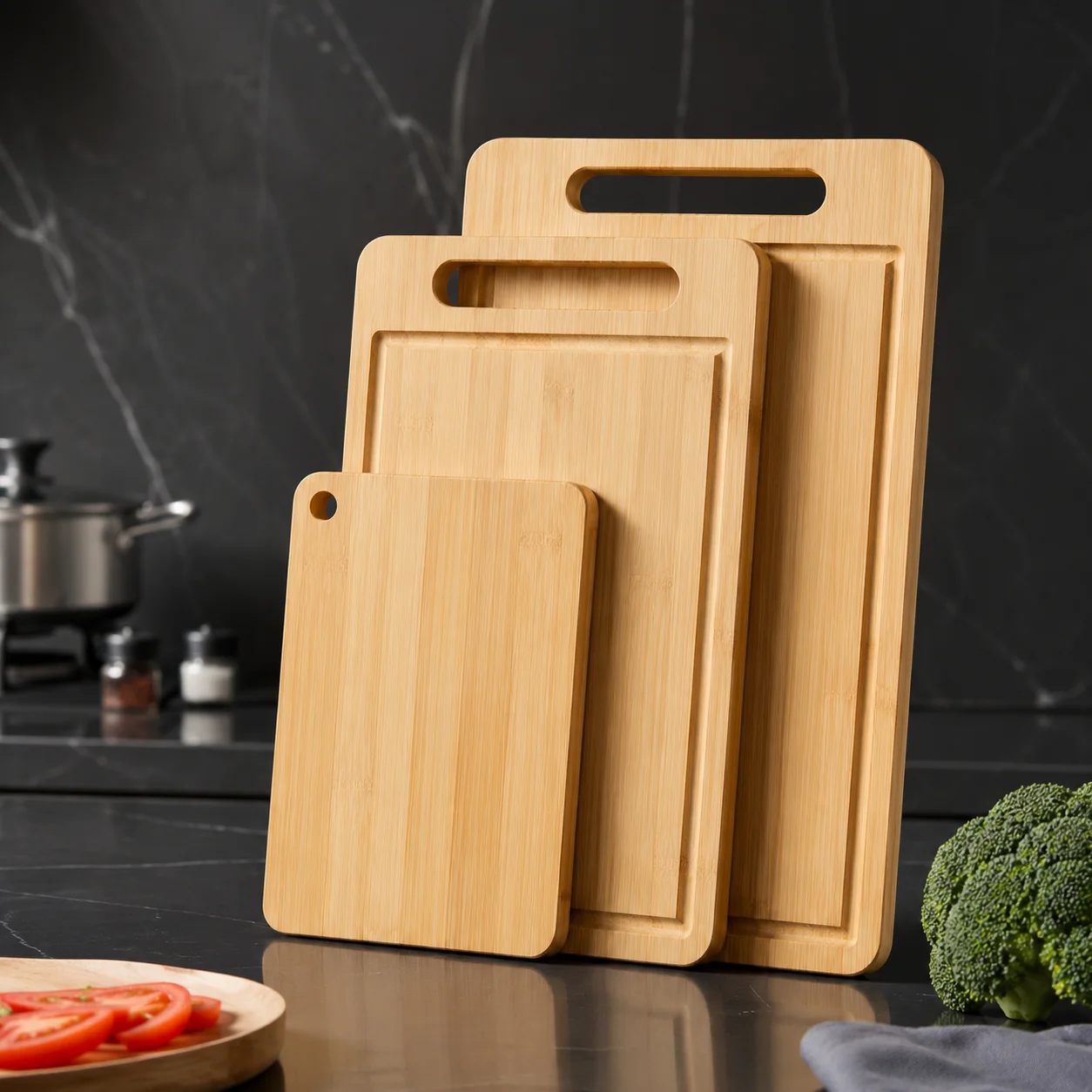 Double Sided Bamboo Cutting Board Natural Mold Resistant Kitchen Chopping Block Household Prep Tools