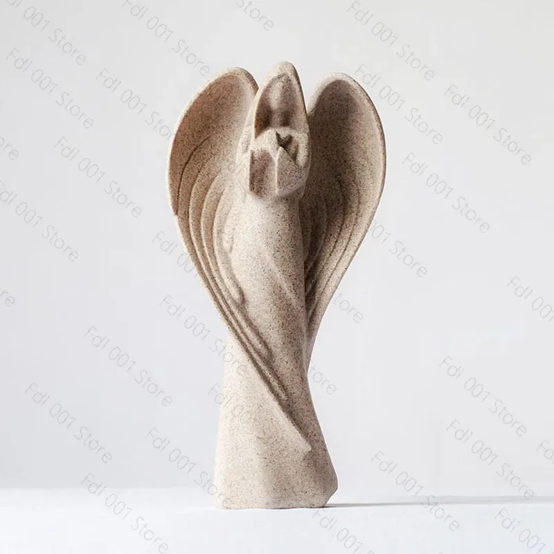 Resin Angel Sculpture Figurine Neoclassical Zen Tabletop Ornament For Shelf Mantel Home Office Decor Gift