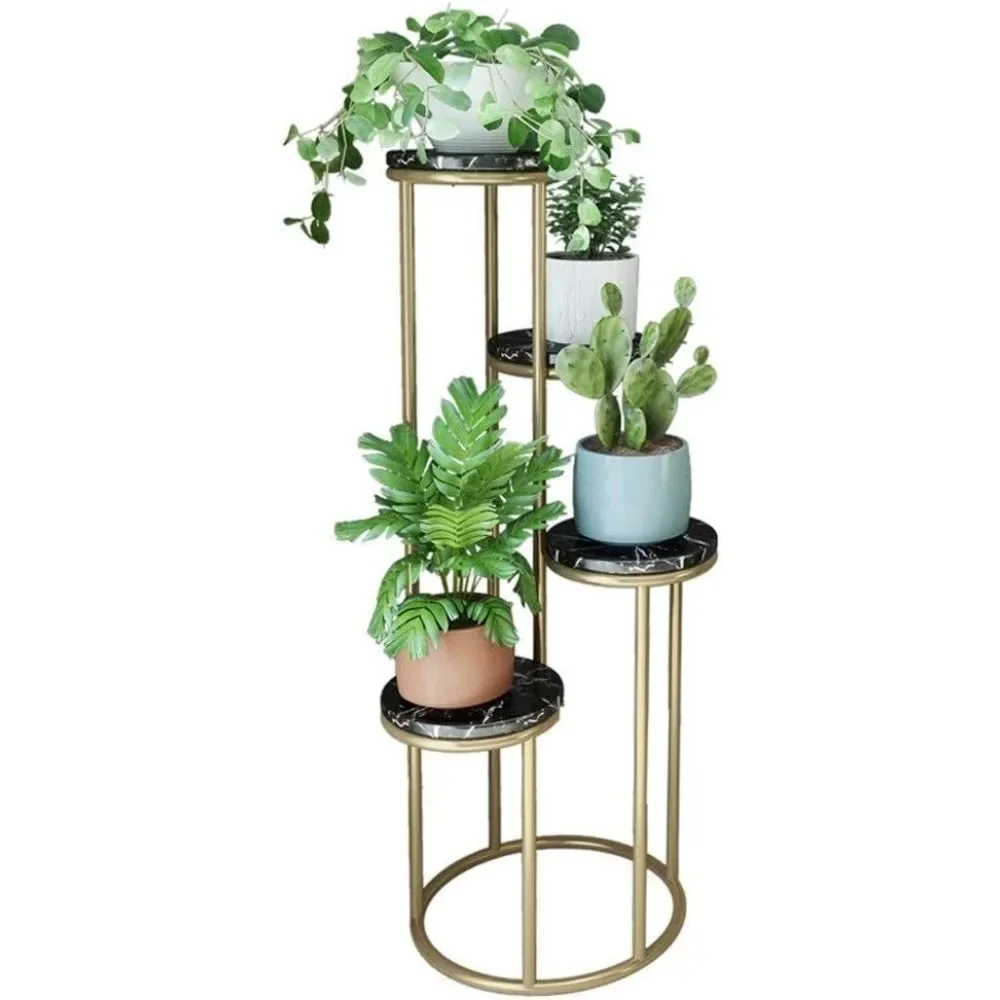 Stylish Plant Stand with Metal Bracket and Marble Shelf - Indoor & Outdoor Flower Display Rack in 2 Sizes