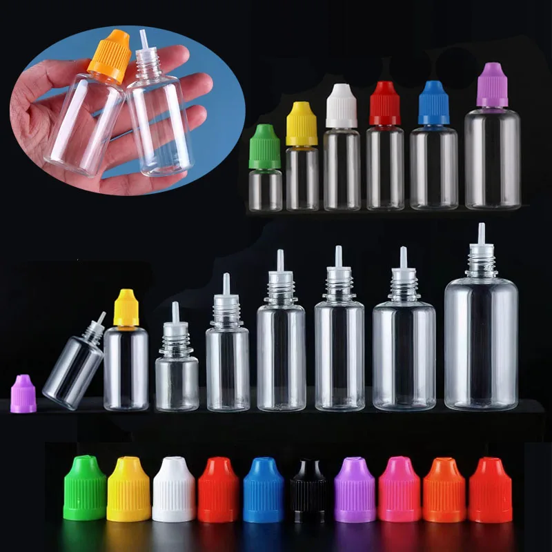 100PCS 3ml-100ml Empty Plastic Reusable Dropper Bottles Travel Cosmetics container with Childproof Cap DIY Perfume Craft Vials