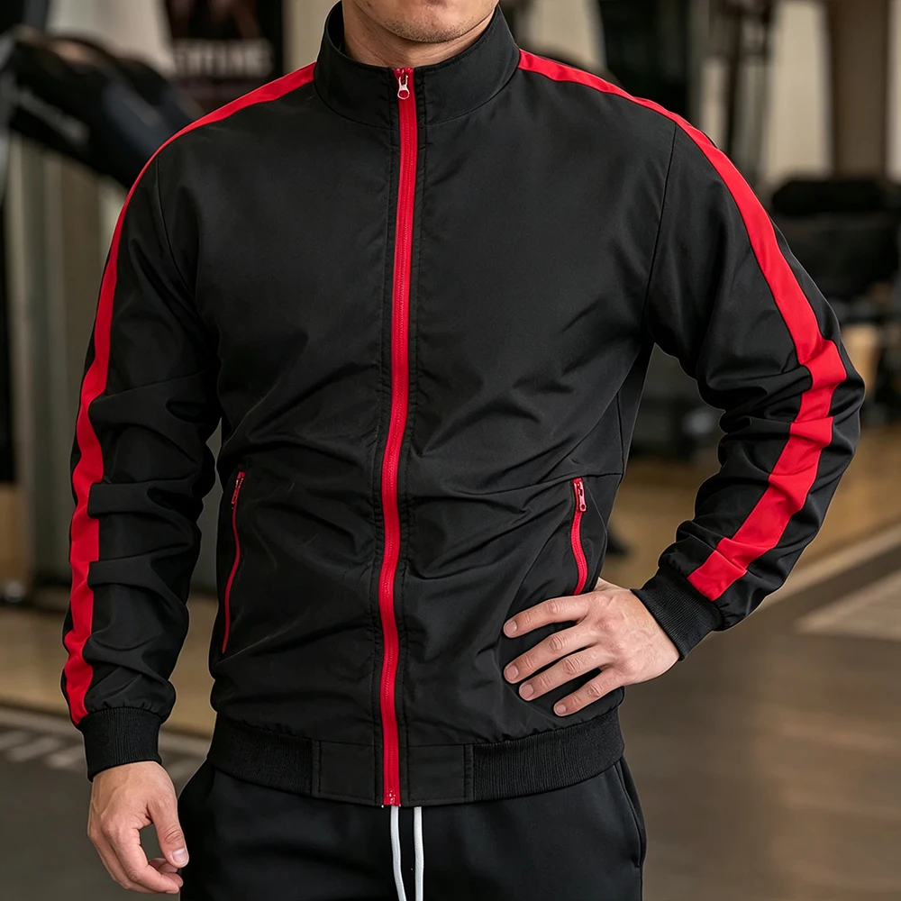 Mens Stand Collar Full Zip Track Sport Jacket Full Zipper & Side Stripes Casual Workout Daily Streetwear Running Outerwear Tops