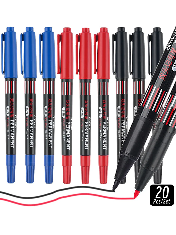 Marqueurs à Double pointe noirs/bleu/rouges, pour stylo métallique, étanche, salle de bains, décoration du bois, marqueurs à points polyvalents, 20 pièces/ensemble