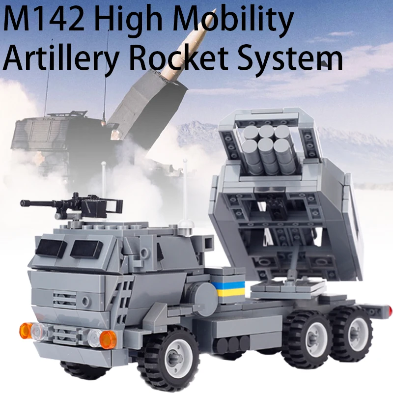 

Mliatry Tank US Army Wheeled Launch Vehicle HIMARS Building Blocks M142 High Mobility Artillery Rocket Mini Car Model Brick Toys