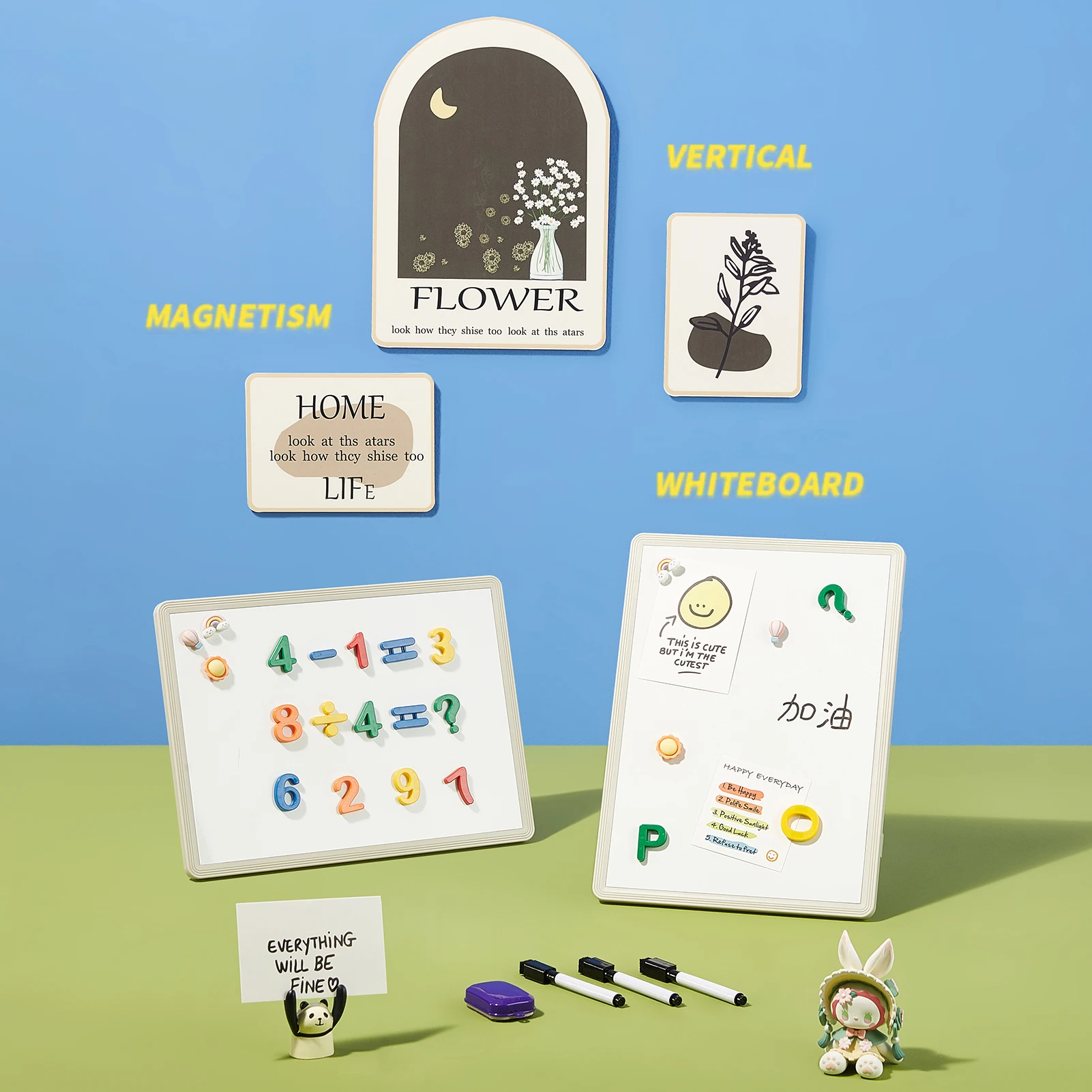 Versatile Magnetic Desktop Whiteboard with Stand-up Writing Board Includes 3PCS Black Marker & 1 Eraser for Office/ School