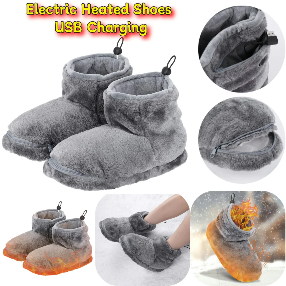 USB Heater Foot Shoes Plush Warm Electric Slippers Comfortable Electric Heated Shoes Winter Warming Slipper for Men Women