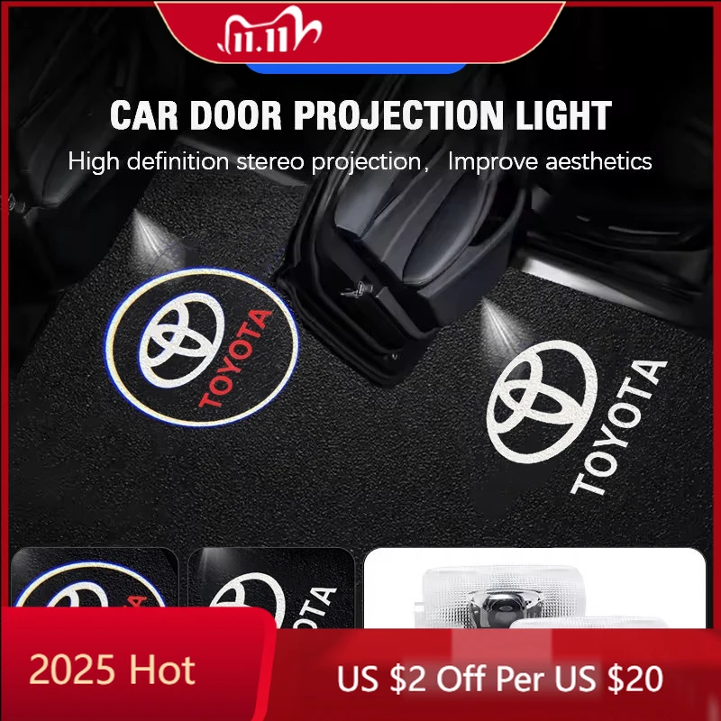 

Колпаки ступиц, 2 шт., лампы для проектора дверей автомобиля, приветственные огни, аксессуары для Toyota Corolla Yaris Aygo Prius RAV4 Crown CHR Camry Auris