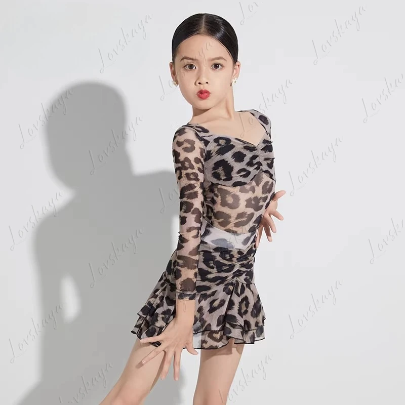 

Children's Latin Dance Training Suit for Girls - High-end Leopard Print Winter and Autumn New Style Professional Dance Set