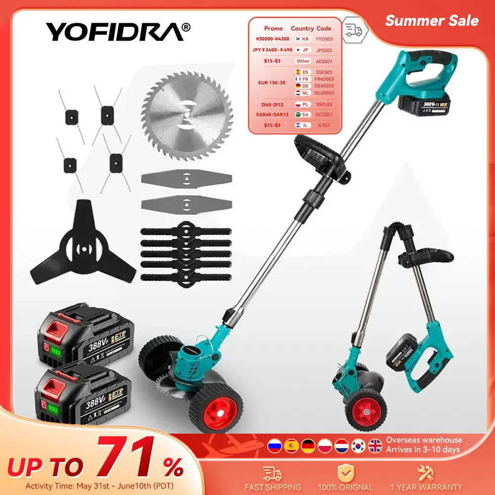 YOFIDRA tondeuse à gazon électrique sans fil jardin coupe gazon 100-135 cm longueur coupe outil électrique pour Makita 18 V batterie broche