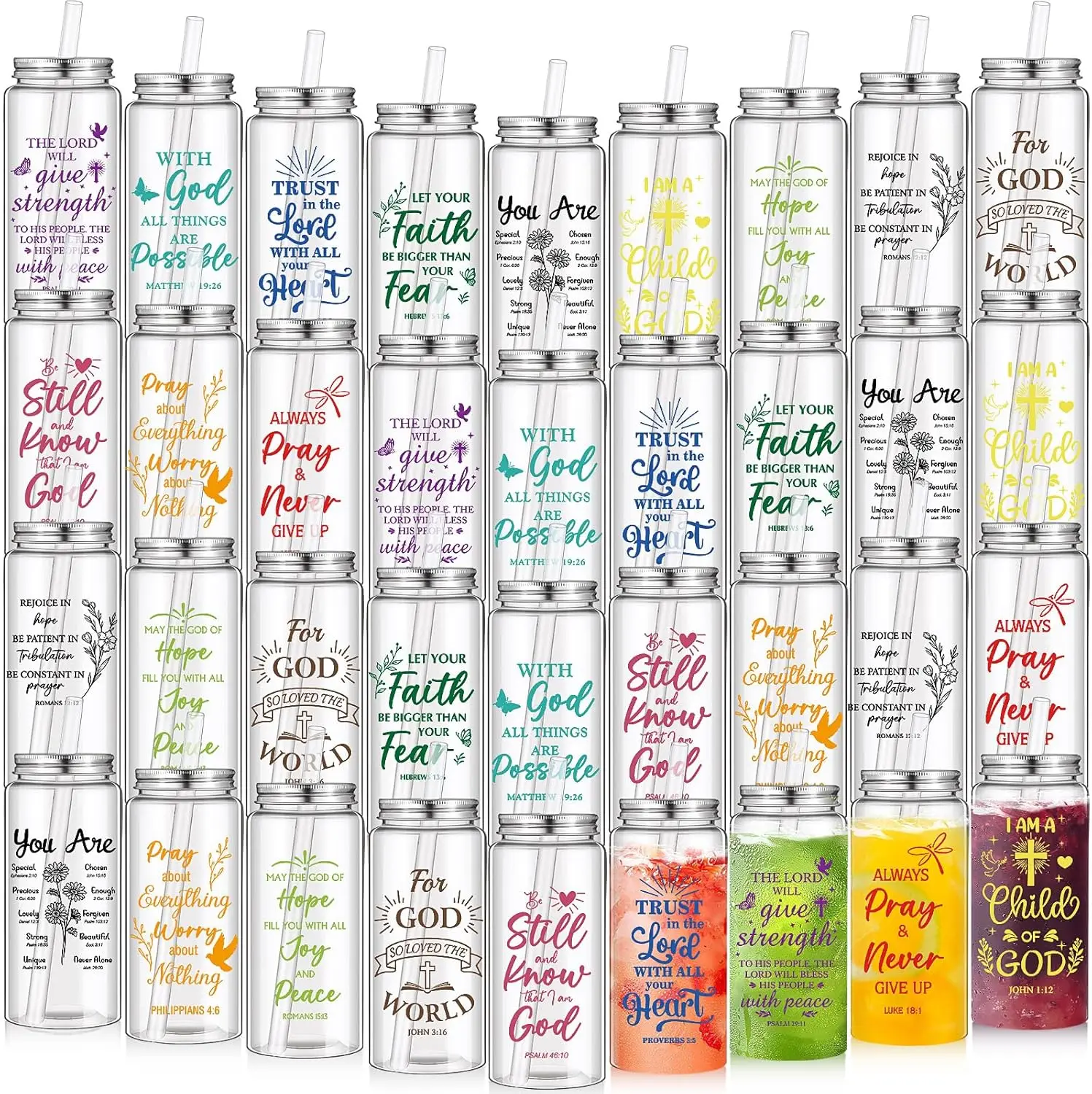 

36 шт. рождественские подарки для сотрудников, оптом, 13,5 унций, вдохновляющие стаканчики с крышками и соломинками, многоразовый пластиковый стаканчик