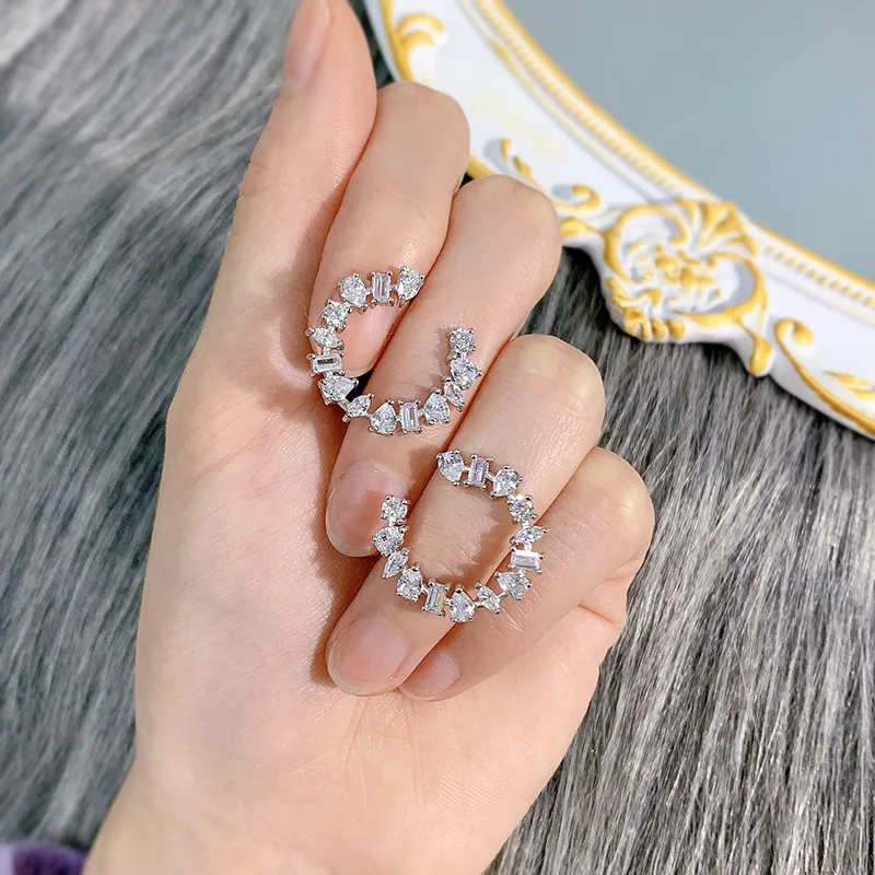 Authentic Real Pawnable 925 Sterling Silver Stud Earrings Circle Shape Similar Diamond Moissanite