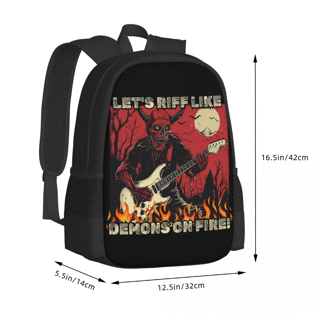 Radio Demon Rock Guitarist With Horns Cubism Digital Backpack School Bag Hiking Travel Daypack Fashion Bookbag Shoulder Bags