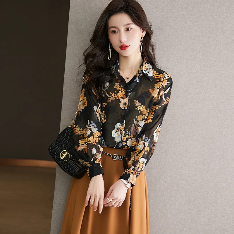 

Light and Thin Luxury Women's Blouses French Style Korean Top Sheer Shirt Clothes Ladies High Quality Long Sleeve Shirts Female