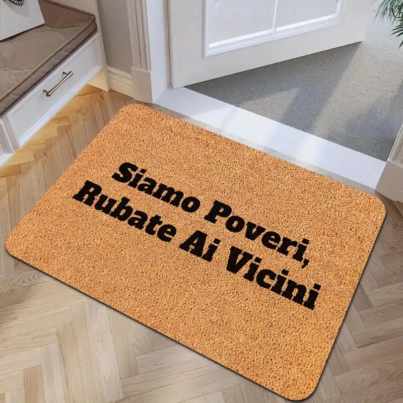 Funny Italian Slogan Printed Entry Rug Unique Foreign Text Decor Mat For Patio And Indoor Home Front Doors